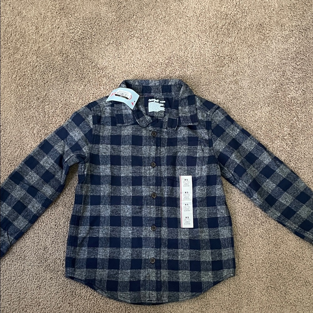 Cat & Jack Navy Checkered Button Down Shirt